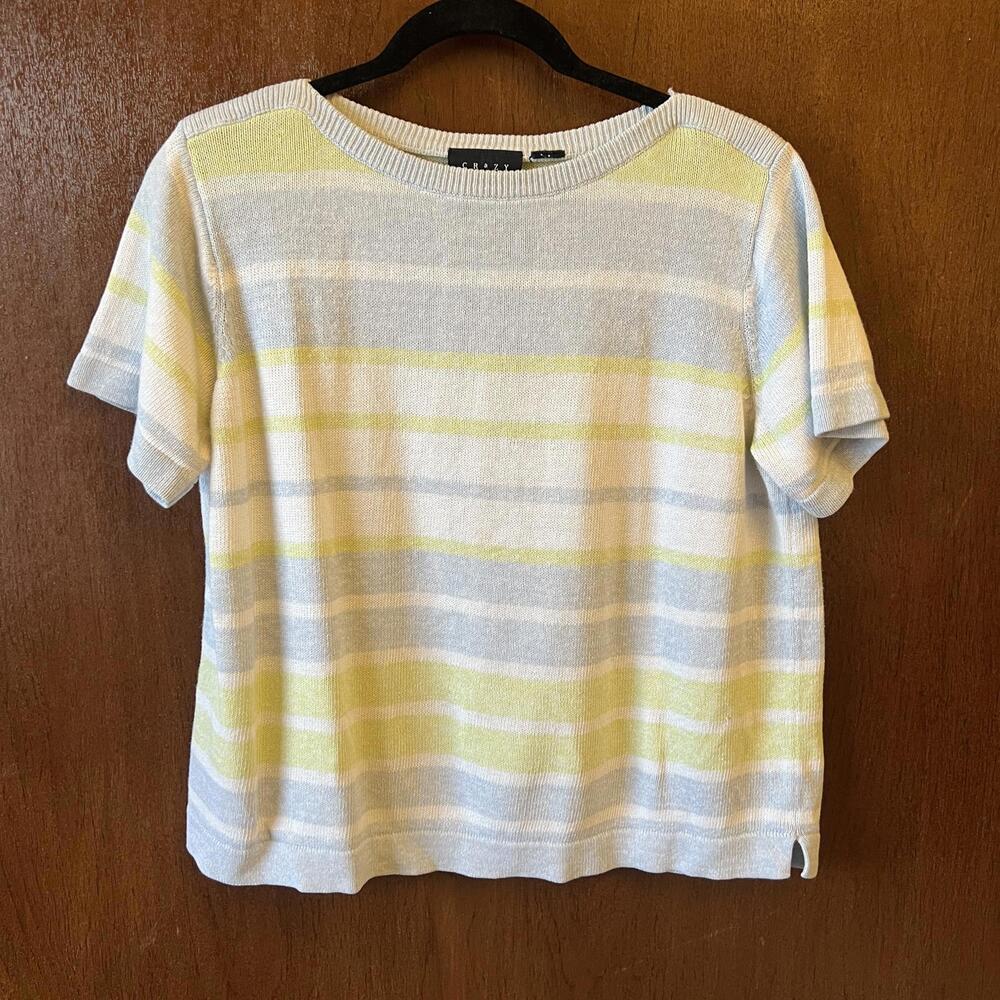 Y2K Vtg Knit Top‎ Colorblock Stripe Cottage Granny Old Money